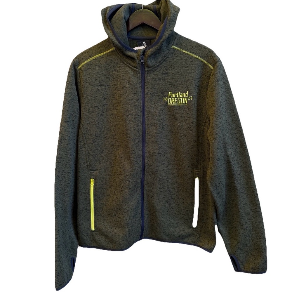 Portland Oregon Ace USA Men Large Hoodie Olive Melange Sweater‎ Fleece Thumbhole